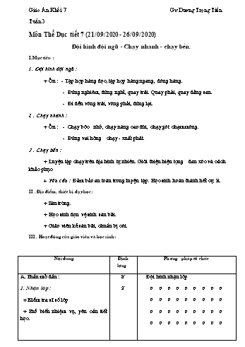 Giáo án Thể dục Lớp 7 - Tuần 3 - Dương Trọng Tiến - Năm học 2020-2021