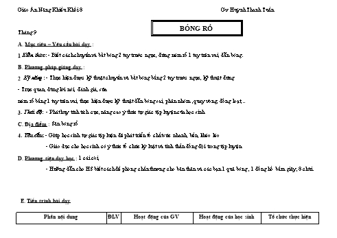 Giáo án Thể dục Lớp 8 - Tháng 9 - Huỳnh Thanh Tuấn - Năm học 2020-2021