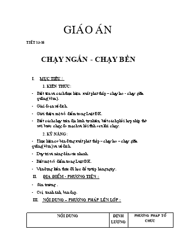 Giáo án Thể dục Lớp 9 - Tiết 23-25: Chạy ngắn, chạy bền