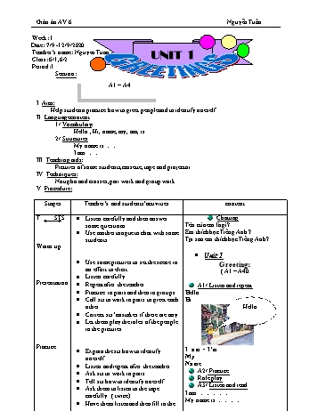 Giáo án Tiếng Anh Lớp 6 - Tuần 1 - Nguyễn Tuấn - Năm học 2020-2021