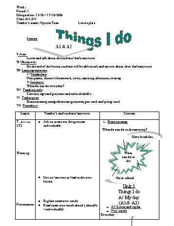 Giáo án Tiếng Anh Lớp 6 - Tuần 10 - Nguyễn Tuấn - Năm học 2020-2021