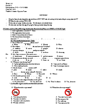 Giáo án Tiếng Anh Lớp 6 - Tuần 14 - Nguyễn Tuấn - Năm học 2020-2021
