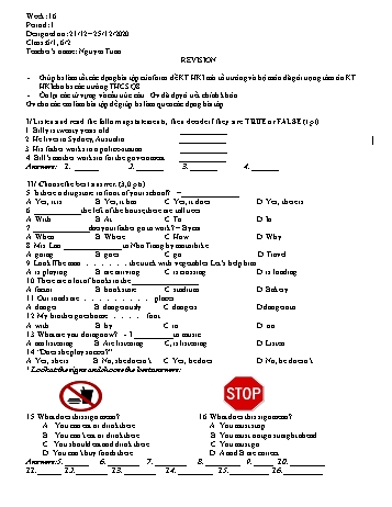 Giáo án Tiếng Anh Lớp 6 - Tuần 16 - Nguyễn Tuấn - Năm học 2020-2021