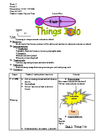 Giáo án Tiếng Anh Lớp 6 - Tuần 7 - Nguyễn Tuấn - Năm học 2020-2021