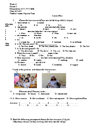 Giáo án Tiếng Anh Lớp 6 - Tuần 9 - Nguyễn Tuấn - Năm học 2020-2021