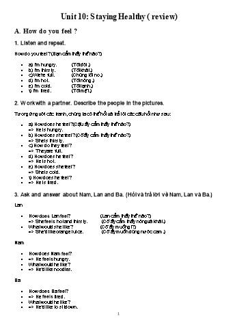Giáo án Tiếng Anh Lớp 6 - Unit 10: Staying healthy