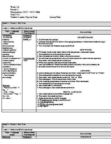 Giáo án Tiếng Anh Lớp 7 - Tuần 10 - Nguyễn Tuấn - Năm học 2020-2021