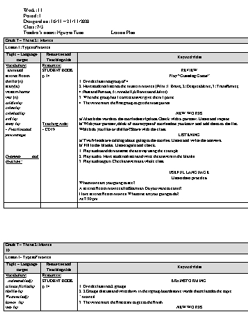 Giáo án Tiếng Anh Lớp 7 - Tuần 11 - Nguyễn Tuấn - Năm học 2020-2021