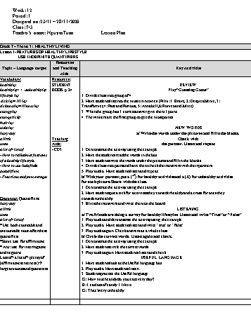Giáo án Tiếng Anh Lớp 7 - Tuần 12 - Nguyễn Tuấn - Năm học 2020-2021