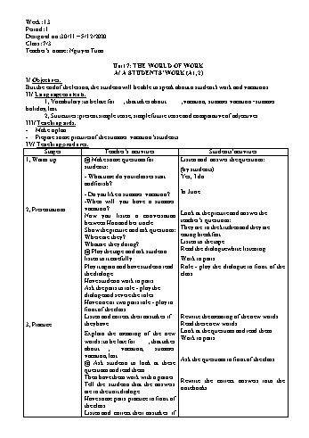 Giáo án Tiếng Anh Lớp 7 - Tuần 13 - Nguyễn Tuấn - Năm học 2020-2021