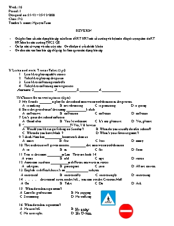 Giáo án Tiếng Anh Lớp 7 - Tuần 16 - Nguyễn Tuấn - Năm học 2020-2021