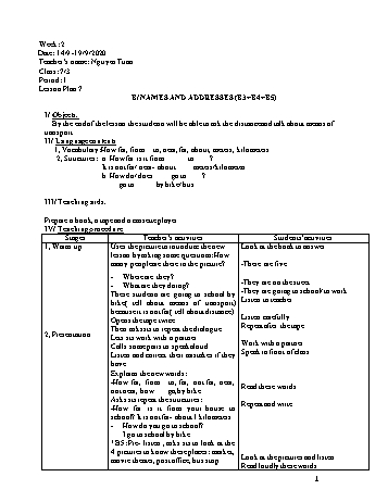 Giáo án Tiếng Anh Lớp 7 - Tuần 2 - Năm học 2020-2021