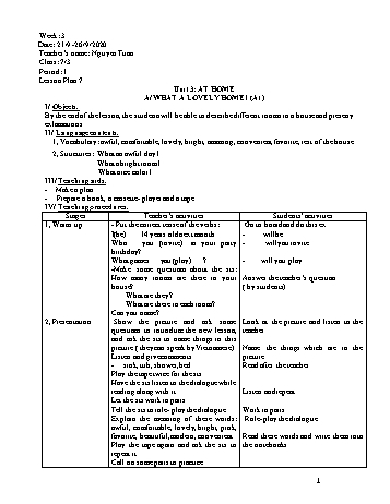 Giáo án Tiếng Anh Lớp 7 - Tuần 3 - Nguyễn Tuấn - Năm học 2020-2021