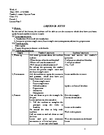 Giáo án Tiếng Anh Lớp 7 - Tuần 4 - Năm học 2020-2021