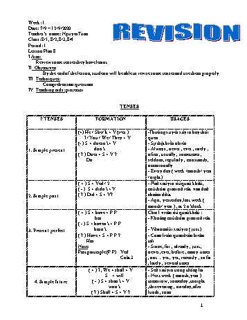 Giáo án Tiếng Anh Lớp 8 - Tuần 1 - Nguyễn Tuấn - Năm học 2020-2021