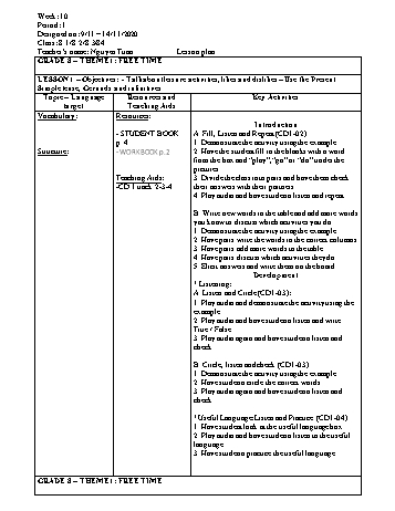 Giáo án Tiếng Anh Lớp 8 - Tuần 10 - Nguyễn Tuấn - Năm học 2020-2021