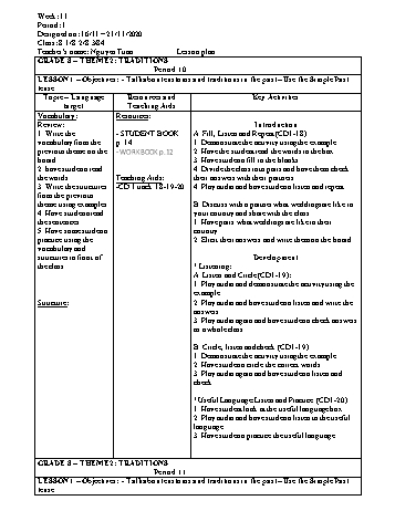 Giáo án Tiếng Anh Lớp 8 - Tuần 11 - Nguyễn Tuấn - Năm học 2020-2021