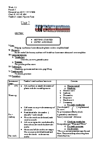 Giáo án Tiếng Anh Lớp 8 - Tuần 13 - Năm học 2020-2021