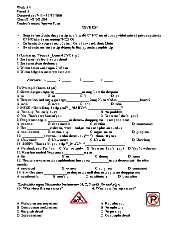 Giáo án Tiếng Anh Lớp 8 - Tuần 14 - Năm học 2020-2021