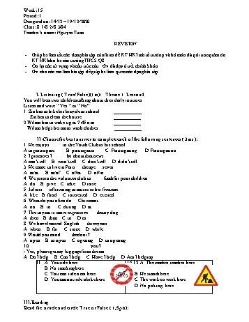 Giáo án Tiếng Anh Lớp 8 - Tuần 15 - Năm học 2020-2021