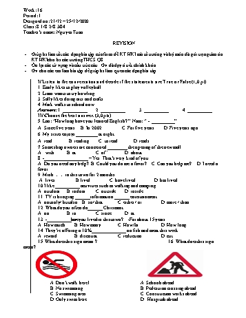 Giáo án Tiếng Anh Lớp 8 - Tuần 16 - Năm học 2020-2021