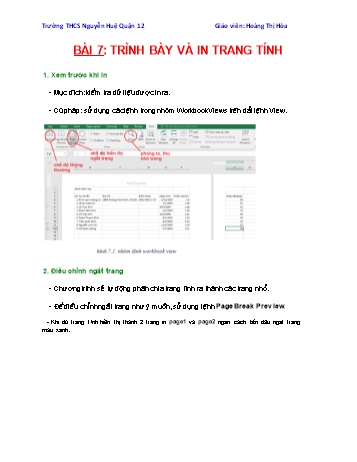 Giáo án Tin học Lớp 7 - Bài 7: Trình bày và in trang tính - Hoàng Thị Hòa