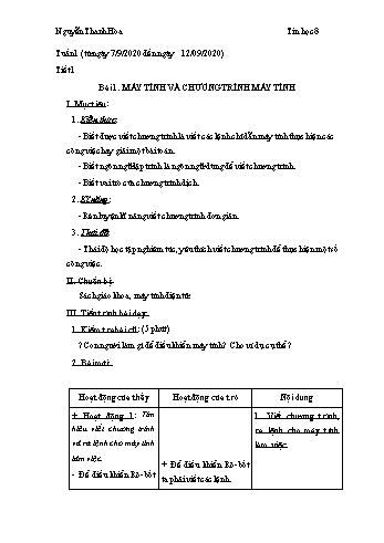 Giáo án Tin học Lớp 8 - Tuần 1 - Nguyễn Thanh Hòa - Năm học 2020-2021