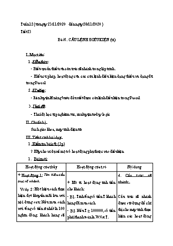 Giáo án Tin học Lớp 8 - Tuần 12 - Nguyễn Thanh Hòa - Năm học 2020-2021