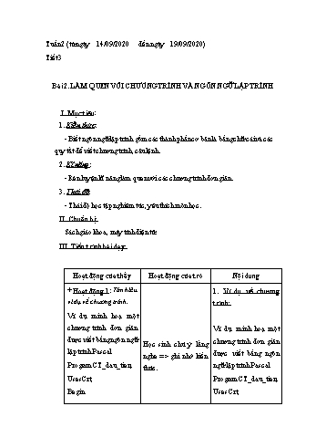 Giáo án Tin học Lớp 8 - Tuần 2 - Nguyễn Thanh Hòa - Năm học 2020-2021