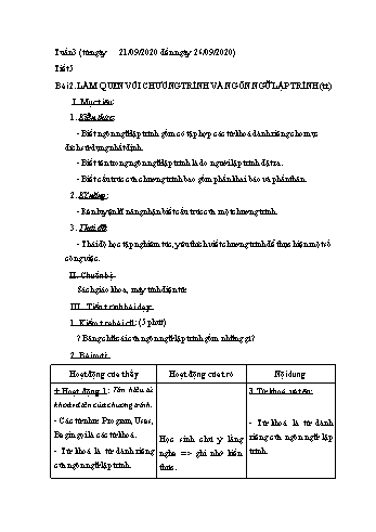 Giáo án Tin học Lớp 8 - Tuần 3 - Nguyễn Thanh Hòa - Năm học 2020-2021
