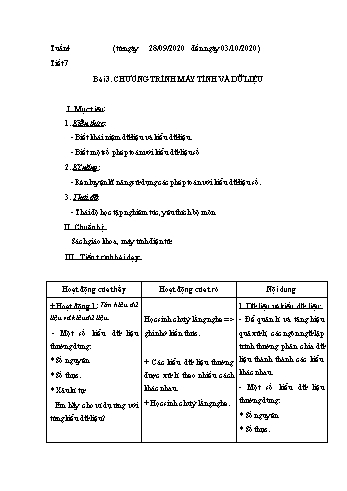 Giáo án Tin học Lớp 8 - Tuần 4 - Nguyễn Thanh Hòa - Năm học 2020-2021