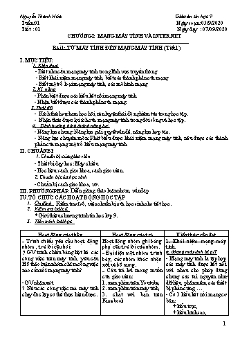 Giáo án Tin học Lớp 9 - Tuần 1 - Nguyễn Thanh Hòa - Năm học 2020-2021