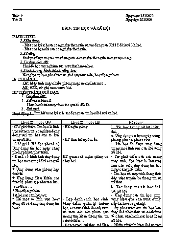 Giáo án Tin học Lớp 9 - Tuần 9 - Nguyễn Thanh Hòa - Năm học 2020-2021
