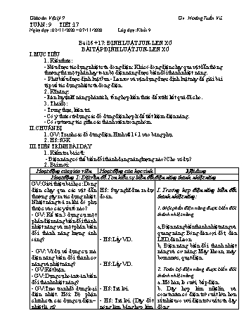 Giáo án Vật lí Lớp 9 - Tuần 9 - Hoàng Tuấn Vũ - Năm học 2020-2021