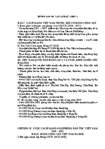 Hướng dẫn ôn tập môn Lịch sử Lớp 9 - Bài 17 - 20