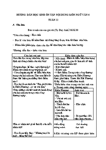 Hướng dẫn ôn tập môn Ngữ văn Lớp 6 - Tuần 22