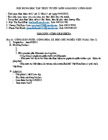 Nội dung học tập trực tuyến môn Giáo dục công dân lớp 6+7+8+9