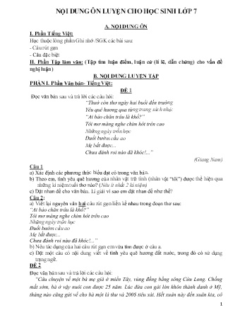 Nội dung ôn luyện môn Ngữ văn Lớp 7
