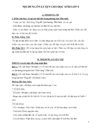 Nội dung ôn luyện môn Ngữ văn Lớp 8