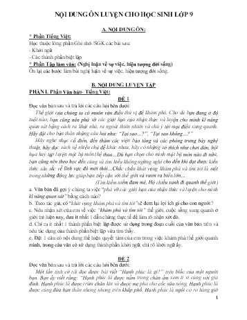 Nội dung ôn luyện môn Ngữ văn Lớp 9