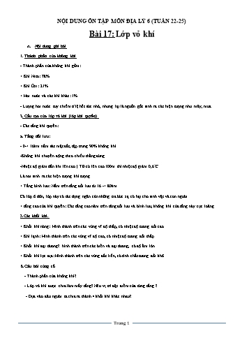 Nội dung tự học môn Địa lí Lớp 6 - Tuần 22 - 25