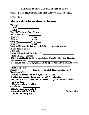 Nội dung tự học môn Địa lí Lớp 8 - Tuần 22 - 25
