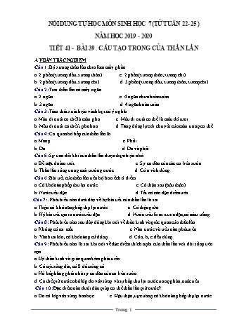 Nội dung tự học môn Sinh học Lớp 7 - Tuần 22 - 25