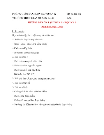 Ôn tập học kì I môn Toán Lớp 6 - Trường THCS Trần Quang Khải - Năm học 2020-2021