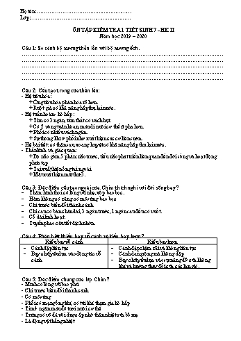 Ôn tập kiểm tra 1 tiết môn Sinh học Lớp 7 - Năm học 2019-2020