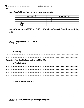 Ôn tập kiểm tra học kì I môn Hóa học Lớp 8