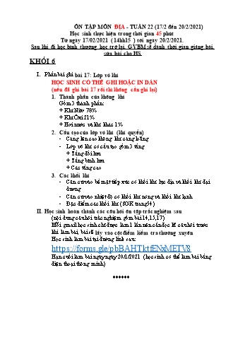 Ôn tập kiến thức môn Địa lý THCS - Tuần 22 - Năm học 2020-2021