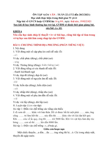 Ôn tập kiến thức môn Ngữ văn THCS - Tuần 22 - Năm học 2020-2021