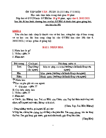 Ôn tập kiến thức môn Ngữ văn THCS - Tuần 23 - Năm học 2020-2021