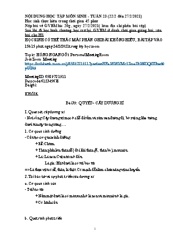 Ôn tập kiến thức môn Sinh học THCS - Tuần 23 - Năm học 2020-2021